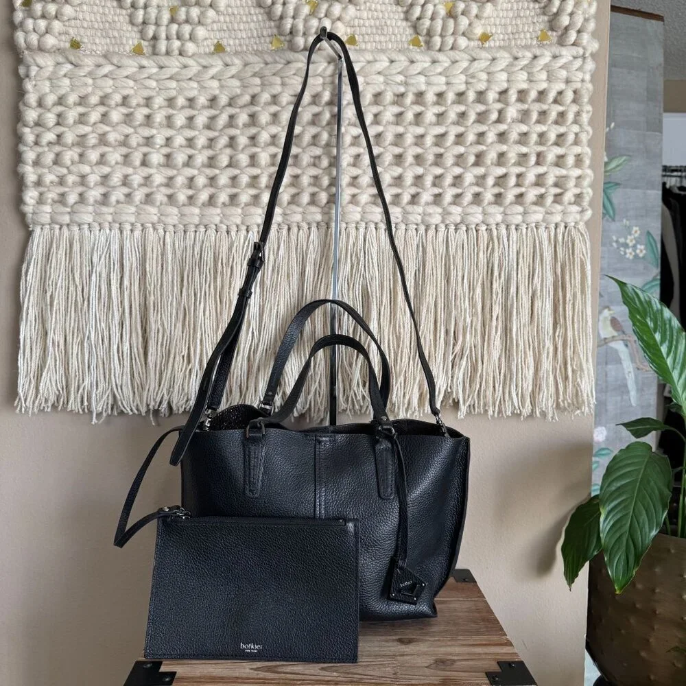 Botkier Hudson Bite Size Tote Black Leather Double Top Handle Shoulder Strap